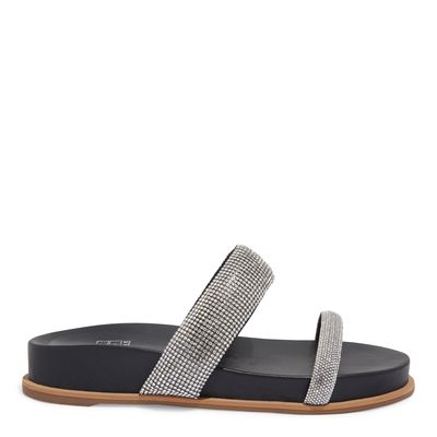 Papete Flatform Preta Tiras Cristais