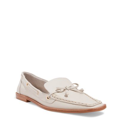 Mocassim Couro Off White Laço Bico Quadrado