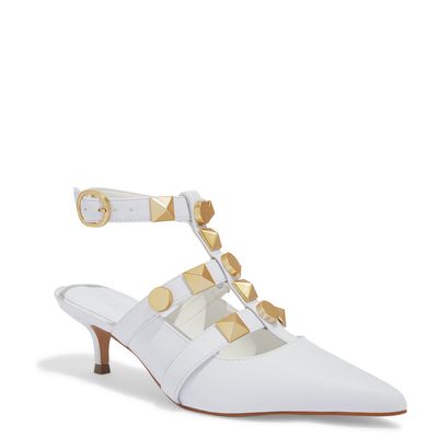 Scarpin Bico Fino Couro Branco Salto Baixo