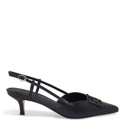 Scarpin Bico Fino Couro Preto Salto Baixo