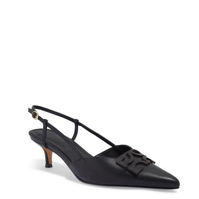 Scarpin Bico Fino Couro Preto Salto Baixo
