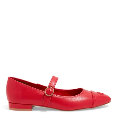 Sapatilha Couro Vermelho Bico Redondo