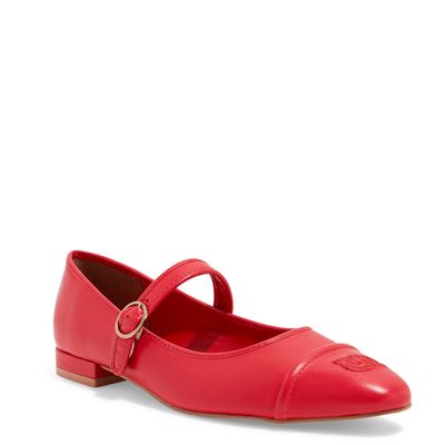 Sapatilha Couro Vermelho Bico Redondo