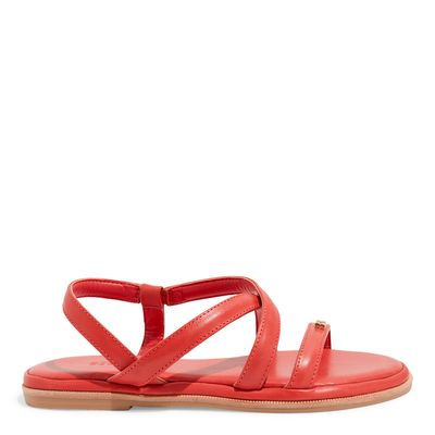 Sandália Flatform Tiras Couro Vermelho