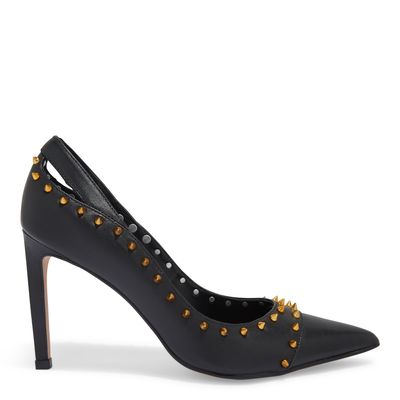 Scarpin Bico Fino Couro Preto Spikes