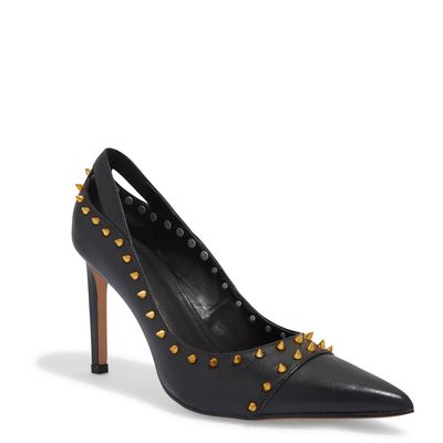Scarpin Bico Fino Couro Preto Spikes
