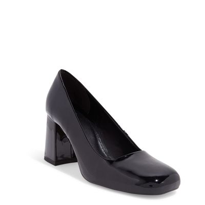 Scarpin Bico Redondo Verniz Preto Salto Grosso Baixo