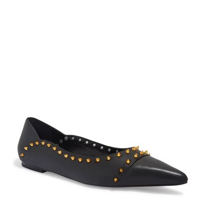Sapatilha Bico Fino Couro Preta Spikes