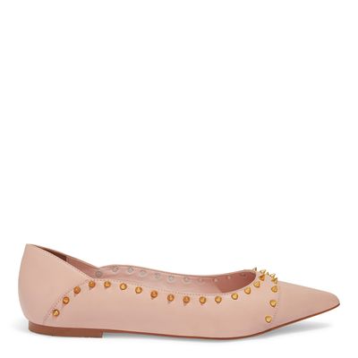 Sapatilha Bico Fino Couro Rosa Spikes