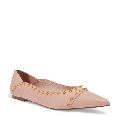 Sapatilha Bico Fino Couro Rosa Spikes