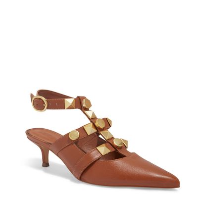 Scarpin Bico Fino Couro Marrom Salto Baixo