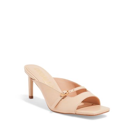 Sandália Mule Couro Rosa Salto Fino Médio
