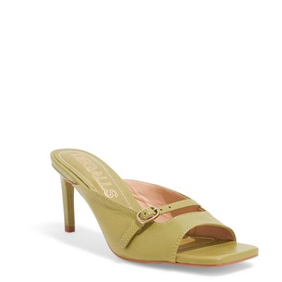Sandália Mule Couro Verde Avocado Salto Fino Médio
