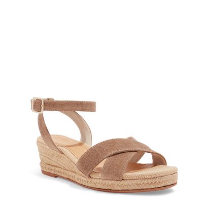 Sandália Espadrille Camurção Bege Salto Anabela