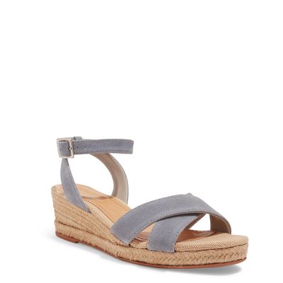 Sandália Espadrille Camurção Azul Jeans Salto Anabela
