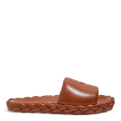 Chinelo Papete Puff Couro Marrom