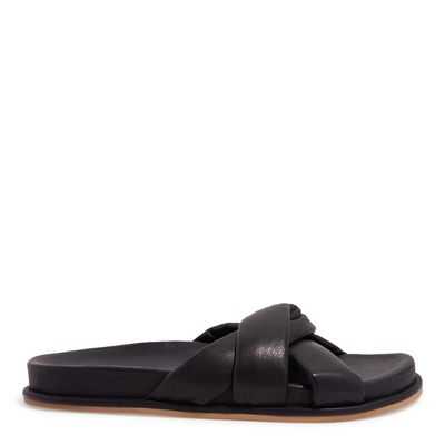 Papete Slide Tiras Puff Couro Preto