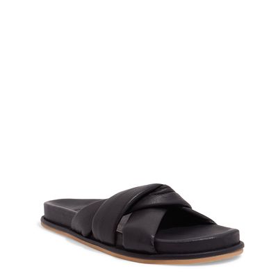 Papete Slide Tiras Puff Couro Preto