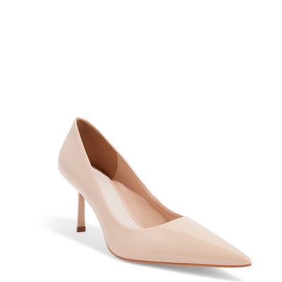 Scarpin verniz nude bico fino