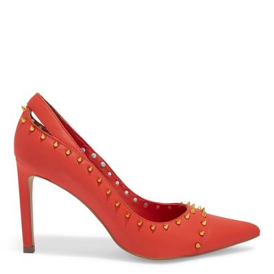 Scarpin Bico Fino Couro Vermelho Spikes