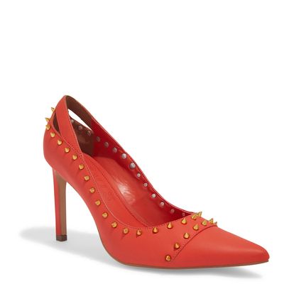 Scarpin Bico Fino Couro Vermelho Spikes