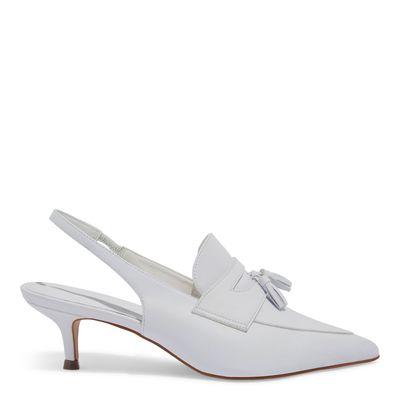 Scarpin Slingback Couro Branco Barbicacho
