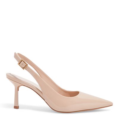 Scarpin Slingback Verniz Rosa Bico Fino