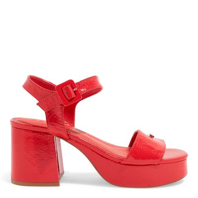 Sandália Meia Pata Couro Verniz Vermelho