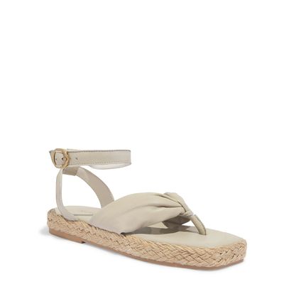 Sandália Espadrillle Flatform Tiras Puff Couro Off White