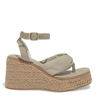 Sandália Espadrille Salto Anabela Puff Couro Bege