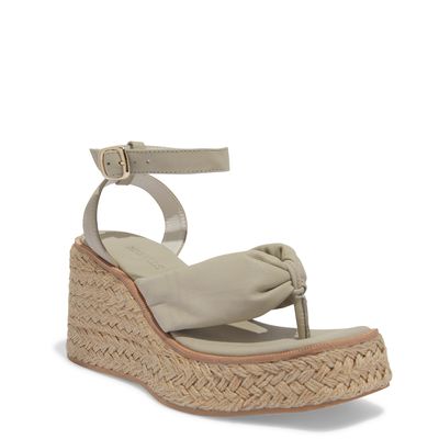 Sandália Espadrille Salto Anabela Puff Couro Bege