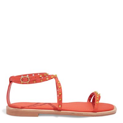 Rasteira Tiras Couro Vermelha Spikes