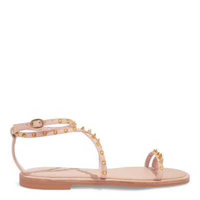 Rasteira Tiras Couro Rosa Spikes