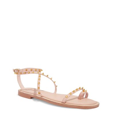 Rasteira Tiras Couro Rosa Spikes