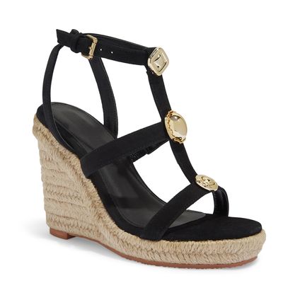 Sandália Espadrille Camurça Preta Salto Anabela