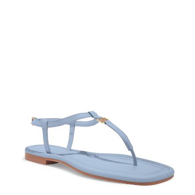 Rasteira Tiras Couro Azul Bico Quadrado
