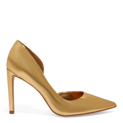 Scarpin Specchio Bico Fino Salto Alto Dourado