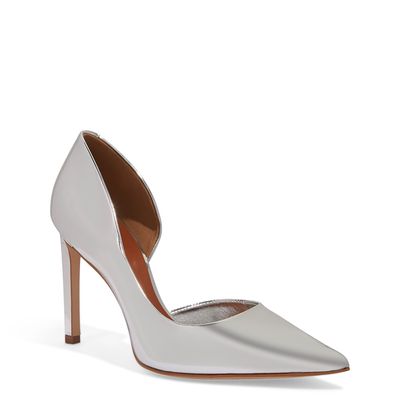 Scarpin Specchio Bico Fino Salto Alto Prata