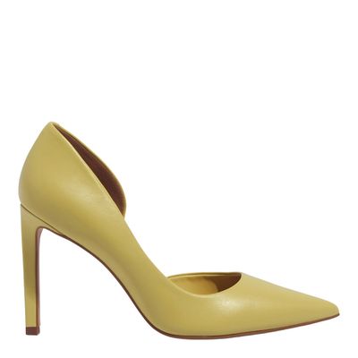 Scarpin Bico Fino Couro Amarelo