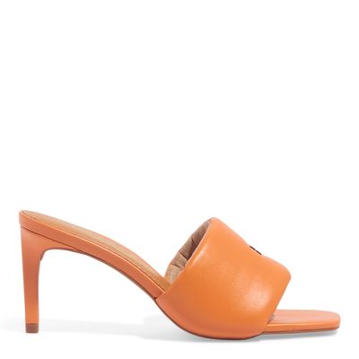 Sandália Mule Puff Couro Laranja