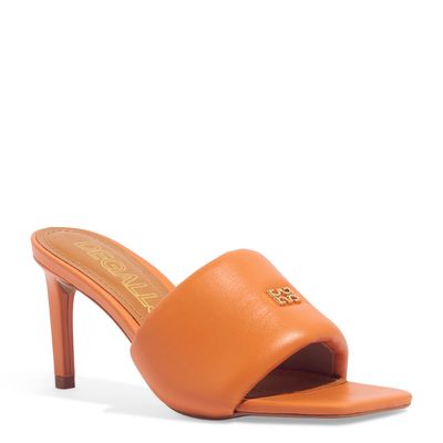Sandália Mule Puff Couro Laranja