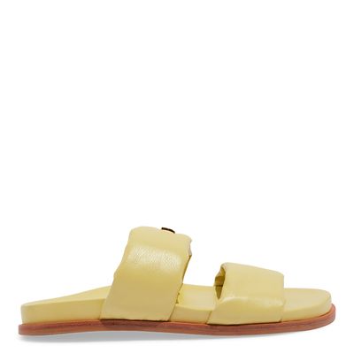 Papete Tiras Puff Couro Amarelo
