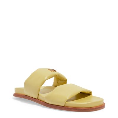 Papete Tiras Puff Couro Amarelo