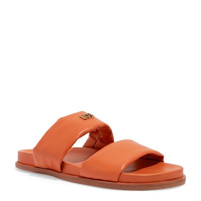 Papete Tiras Puff Couro Laranja