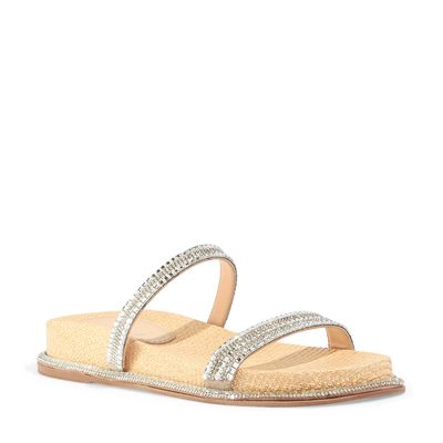 Papete Flatform Ráfia Bege Brilho Cristal