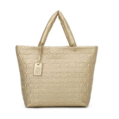 Bolsa Shopper Nylon Matelassê Dourada Alça de Ombro