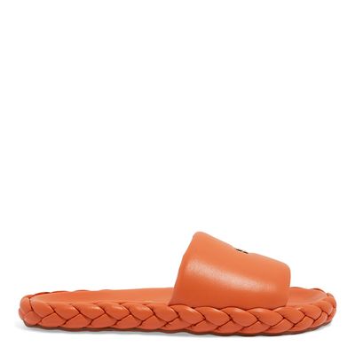 Papete Puff Couro Laranja