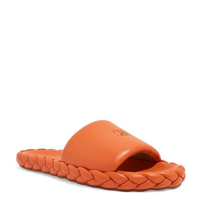 Papete Puff Couro Laranja