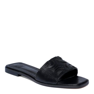 Rasteira Couro Preto Monograma