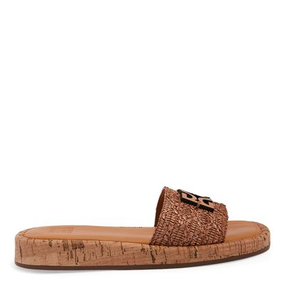 Flatform Ráfia Com Monograma Marrom